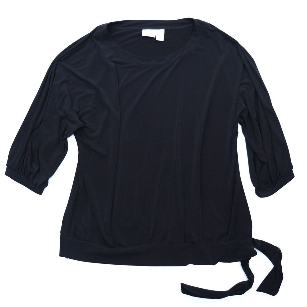 Chicos Shirt Top Women's Sz 3 Black Slinky Knit Stretch 3/4 Sleeve Lagenlook USA